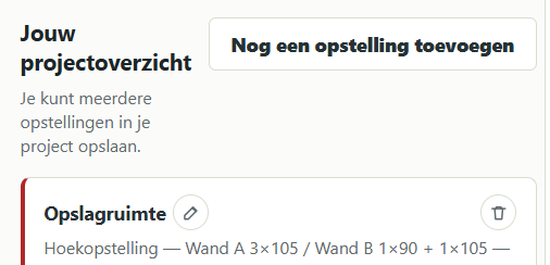 Meerdere stellingkastopstellingen opgeslagen binnen één project